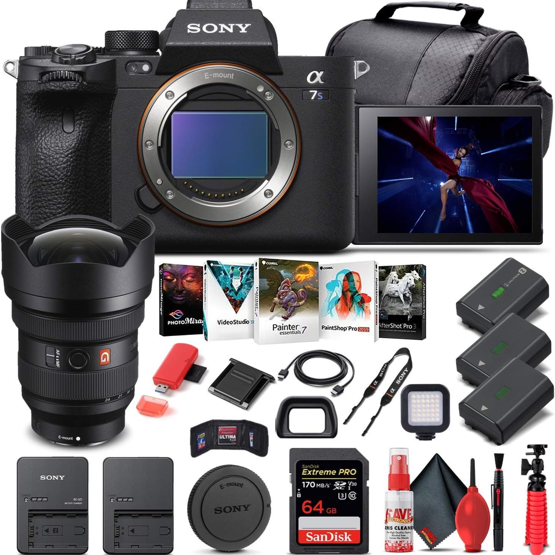 Sony Alpha a7S III Mirrorless Digital Camera (Body Only) ILCE7SM3/B + Sony FE 12-24mm Lens + 64GB Memory Card + 2 x NP-FZ-100 Battery + Corel Photo Software + Case + External Charger + More (Renewed) Sony Alpha a7S III Mirrorless Digital Camera (Body Only) ILCE7SM3/B + Sony FE 12-24mm Lens + 64GB Memory Card + 2 x NP-FZ-100 Battery + Corel Photo Software + Case + External Charger + More (Renewed)