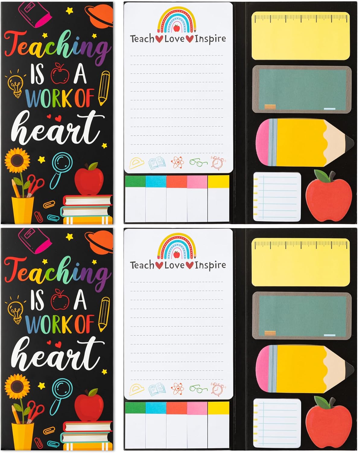 2 Pcak Teaching is A Work of Heart Sticky Notes Set – Blackboard Pencil Apple Self-Stick Note Pads Teacher Appreciation Gift Writing Memo Pads Page Marker Back to School Office Supplies (Black) 2 Pcak Teaching is A Work of Heart Sticky Notes Set – Blackboard Pencil Apple Self-Stick Note Pads Teacher Appreciation Gift Writing Memo Pads Page Marker Back to School Office Supplies (Black)