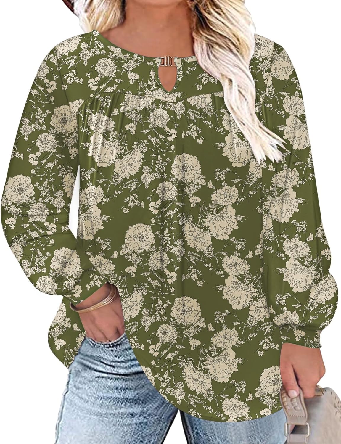 TFSDOD Women Plus Size Tops Long Sleeve Shirts V Neck Pleated Keyhole Blouse Loose Work Tunic Tee 1X-5X TFSDOD Women Plus Size Tops Long Sleeve Shirts V Neck Pleated Keyhole Blouse Loose Work Tunic Tee 1X-5X