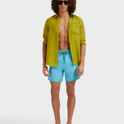 Vilebrequin - Solid Badeshorts Aus Leinen Für Herren - Bademode - Mallorca - Blau - Größe M – Bild 5