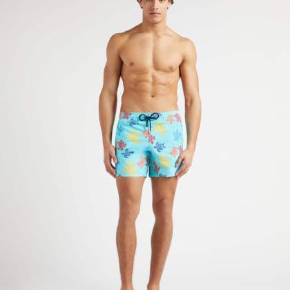 Vilebrequin - Ronde Des Tortues Tricot Badeshorts Für Herren – Vilebrequin X Falke - Bademode - Moorea - Blau - Größe XS – Bild 3
