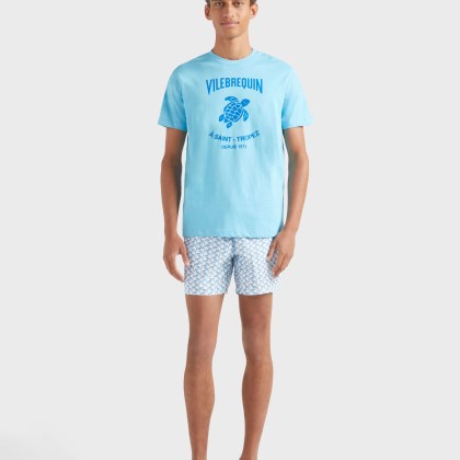 Vilebrequin - Baumwoll-t-shirt Mit Aufgedrucktem Kontrastlogo Aus Gummi Für Herren - T-shirt - Portisol - Blau - Größe M