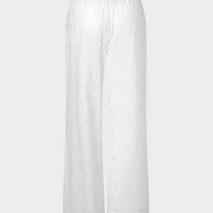 Vilebrequin - Fließende Damen Hose Mit Floraler Lochstickerei - Hose - Freyja - Weiss - Größe M – Bild 2