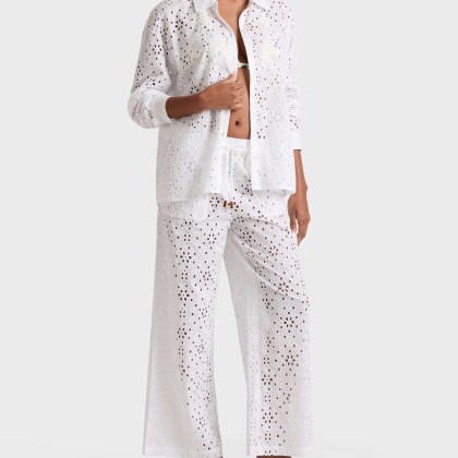 Vilebrequin - Fließende Damen Hose Mit Floraler Lochstickerei - Hose - Freyja - Weiss - Größe L – Bild 3