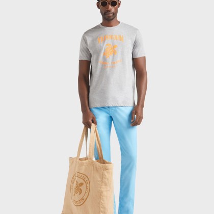 Vilebrequin - Baumwoll-t-shirt Mit Aufgedrucktem Kontrastlogo Aus Gummi Für Herren - T-shirt - Portisol - Grau - Größe XL – Bild 5