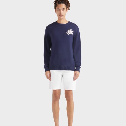 Vilebrequin - Turtle Rundhalspullover Aus Baumwolle Und Kaschmir Für Herren - Pullover - Rayol - Blau - Größe M – Bild 3