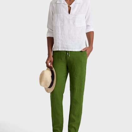 Vilebrequin - Solid Gerade Geschnittene Leinenhose Für Herren - Hose - Parc - Grün - Größe L – Bild 3