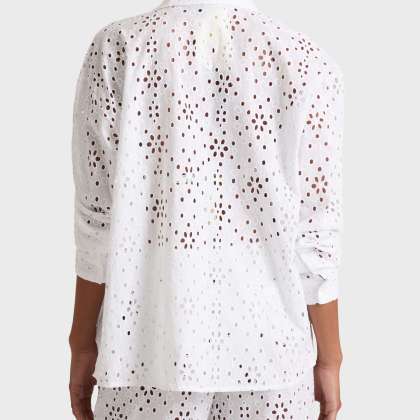 Vilebrequin - Damen Hemdbluse Mit Floraler Lochstickerei - Hemd - Frankie - Weiss - Größe L – Bild 4