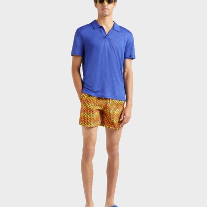 Vilebrequin - Einfarbiges Polohemd Aus Leinenjersey Für Herren - Polohemd - Pyramid - Blau - Größe XXL – Bild 5