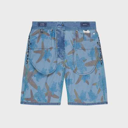 Vilebrequin - Starfish And Turtles Badeshorts Aus Denim Für Herren - Bermuda - Garonne - Blau - Größe 38 – Bild 6
