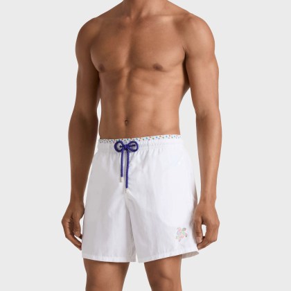 Vilebrequin - Zweifarbige Micro Ronde Des Tortues Badeshorts Für Herren - Bademode - Moka - Weiss - Größe XXXL