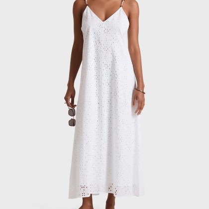 Vilebrequin - Maxi-kleid Aus Broderie Anglaise Mit V-ausschnitt - Tunika - Lizze - Weiss - Größe XS – Bild 3