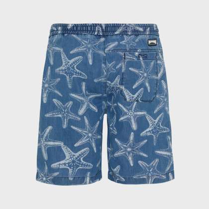 Vilebrequin - Bermudashorts Aus Leichtem Denim Mit Starfish-print Für Herren - Bermuda - Levant - Blau - Größe 36
