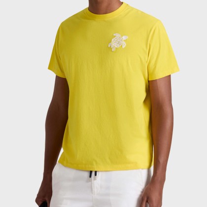 Vilebrequin - T-shirt Aus Bio-baumwolle Mit Aufgestickter, Großer Schildkröte Für Herren - T-shirt - Partisol - Gelb - Größe XXXL – Bild 3