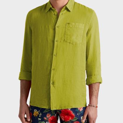 Vilebrequin - Einfarbiges Hemd Aus Leinen Für Herren - Hemd - Caroubis - Grün - Größe XL – Bild 3