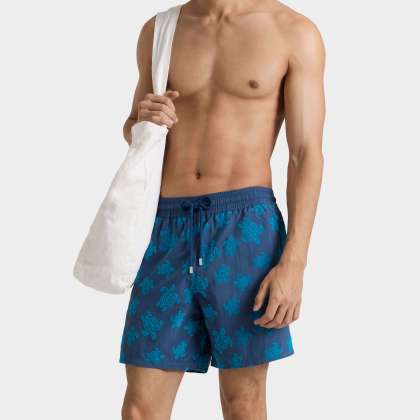 Vilebrequin - Beflockte Ronde Des Tortues Badeshorts Für Herren - Bademode - Moorea - Blau - Größe XXL – Bild 3