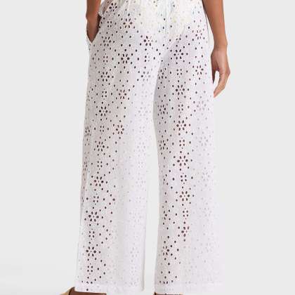 Vilebrequin - Fließende Damen Hose Mit Floraler Lochstickerei - Hose - Freyja - Weiss - Größe L – Bild 4