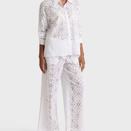 Vilebrequin - Fließende Damen Hose Mit Floraler Lochstickerei - Hose - Freyja - Weiss - Größe L – Bild 5