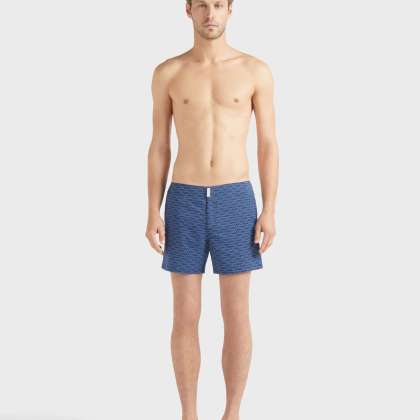 Vilebrequin - Kurze Fish Net Badeshorts Mit Flachem Bund Für Herren - Bademode - Menise - Blau - Größe XXL