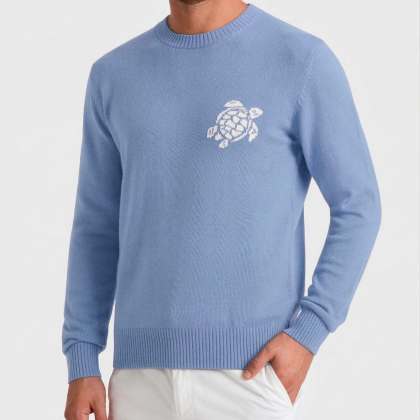 Vilebrequin - Turtle Rundhalspullover Aus Baumwolle Und Kaschmir Für Herren - Pullover - Payol - Blau - Größe L – Bild 3