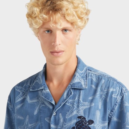 Vilebrequin - Hemd Aus Leichtem Denim Mit Starfish-print - Hemd - Graniers - Blau - Größe XXL – Bild 6