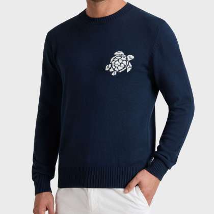 Vilebrequin - Turtle Rundhalspullover Aus Baumwolle Und Kaschmir Für Herren - Pullover - Payol - Blau - Größe L – Bild 3