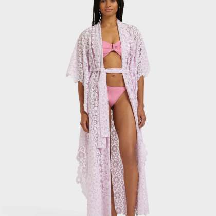 Vilebrequin - Damen Guipure-kimono Mit Blumen-spitze - Kimono - Kiyomi - Rosa - Größe OSFA – Bild 6