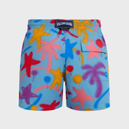 Vilebrequin - Kurze Spray Paint Stretch-badeshorts Für Herren - Vbq X Palm Angels - Bademode - Monrise - Blau - Größe XL – Bild 2