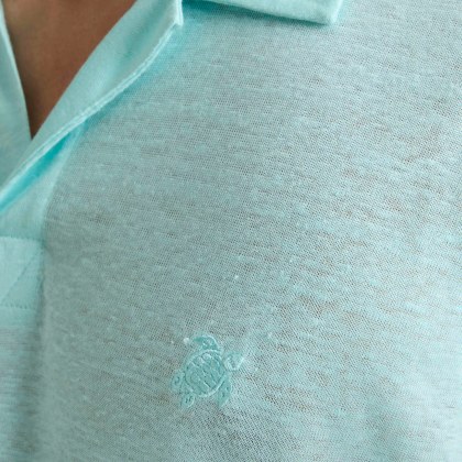 Vilebrequin - Einfarbiges Polohemd Aus Leinenjersey Für Herren - Polohemd - Pyramid - Blau - Größe M – Bild 5