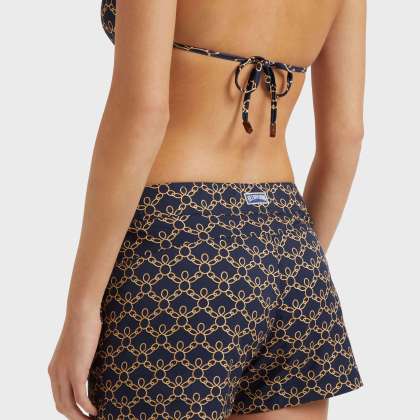 Vilebrequin - Kurze Turtles Chain Stretch-badeshorts Mit Flachem Bund Für Damen - Shorty - Ferise - Blau - Größe XS – Bild 6