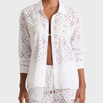 Vilebrequin - Damen Hemdbluse Mit Floraler Lochstickerei - Hemd - Frankie - Weiss - Größe L – Bild 3