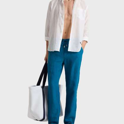 Vilebrequin - Solid Gerade Geschnittene Leinenhose Für Herren - Hose - Parc - Blau - Größe XXL – Bild 3