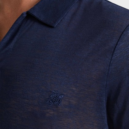 Vilebrequin - Einfarbiges Polohemd Aus Leinenjersey Für Herren - Polohemd - Pyramid - Blau - Größe S – Bild 5