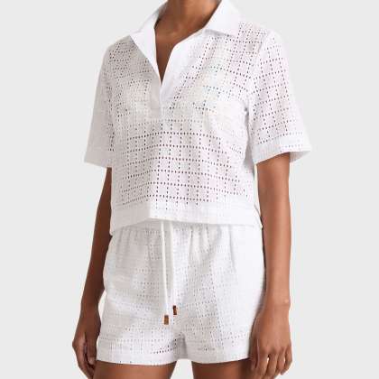 Vilebrequin - Damen Shorts Mit Geometrischer Lochstickerei - Shorty - Faiza - Weiss - Größe L – Bild 3