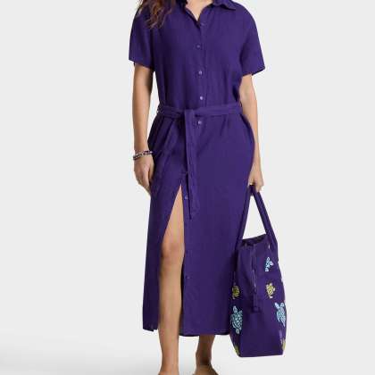 Vilebrequin - Solid Hemdkleid Aus Leinen Für Damen - Kleid - Luciane - Violett - Größe M – Bild 3