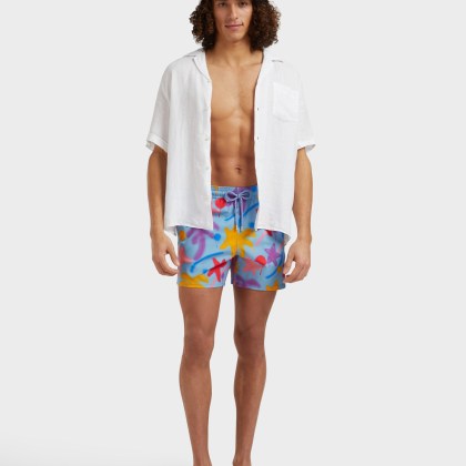 Vilebrequin - Kurze Spray Paint Stretch-badeshorts Für Herren - Vbq X Palm Angels - Bademode - Monrise - Blau - Größe XL – Bild 5