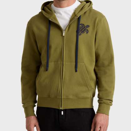 Vilebrequin - Baumwoll-cardigan Mit Durchgehendem Reißverschluss Und Großer Schildkrötenstickerei Für Herren - Sweatshirt - Malanti - Grün - Größe L – Bild 3