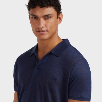 Vilebrequin - Einfarbiges Polohemd Aus Leinenjersey Für Herren - Polohemd - Pyramid - Blau - Größe M – Bild 6