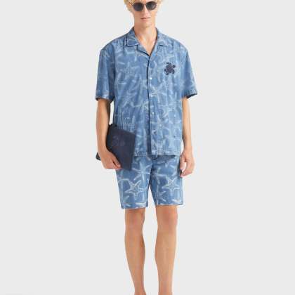 Vilebrequin - Bermudashorts Aus Leichtem Denim Mit Starfish-print Für Herren - Bermuda - Levant - Blau - Größe 30