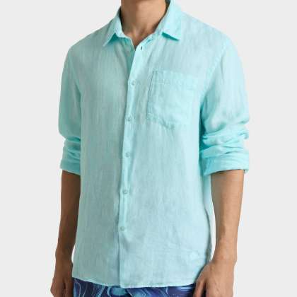 Vilebrequin - Einfarbiges Hemd Aus Leinen Für Herren - Hemd - Caroubis - Blau - Größe L – Bild 3