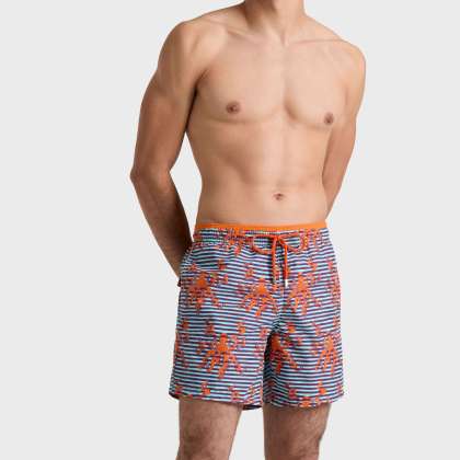 Vilebrequin - Zweifarbige Octopus Badeshorts Mit Streifen Für Herren - Bademode - Moka - Blau - Größe XXXL