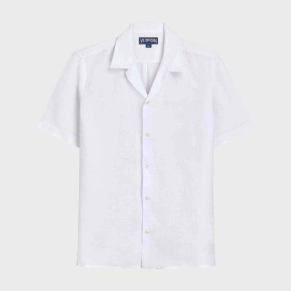 Vilebrequin - Herren-bowlinghemd Aus Leinen – Uni - Hemd - Courbis - Weiss - Größe M Vilebrequin - Herren-bowlinghemd Aus Leinen – Uni - Hemd - Courbis - Weiss - Größe M