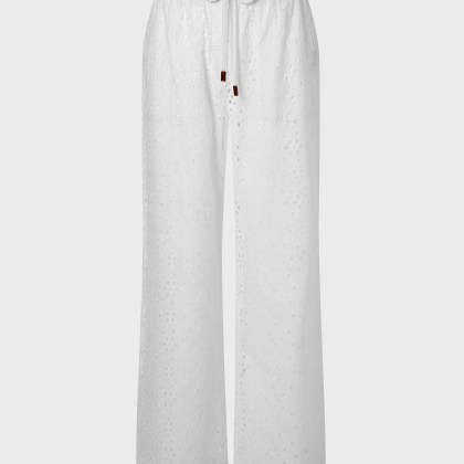 Vilebrequin - Fließende Damen Hose Mit Floraler Lochstickerei - Hose - Freyja - Weiss - Größe XS Vilebrequin - Fließende Damen Hose Mit Floraler Lochstickerei - Hose - Freyja - Weiss - Größe XS