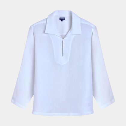 Vilebrequin - Einfarbige Leinen-vareuse Für Herren - Hemd - Comores - Weiss - Größe M Vilebrequin - Einfarbige Leinen-vareuse Für Herren - Hemd - Comores - Weiss - Größe M