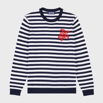 Vilebrequin - Gestreifter Baumwollpullover Mit Rundhalsausschnitt Für Herren - Pullover - Porcros - Blau - Größe XL Vilebrequin - Gestreifter Baumwollpullover Mit Rundhalsausschnitt Für Herren - Pullover - Porcros - Blau - Größe XL