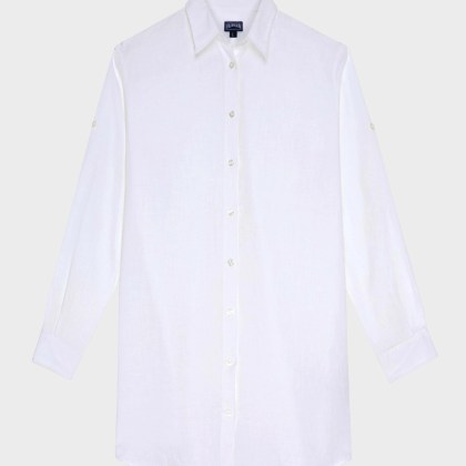 Vilebrequin - Vilebrequin Damen Leinenhemd Langarm Unifarben - Hemd - Fondant - Weiss - Größe S Vilebrequin - Vilebrequin Damen Leinenhemd Langarm Unifarben - Hemd - Fondant - Weiss - Größe S