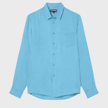 Vilebrequin - Einfarbiges Hemd Aus Leinen Für Herren - Hemd - Caroubis - Blau - Größe L Vilebrequin - Einfarbiges Hemd Aus Leinen Für Herren - Hemd - Caroubis - Blau - Größe L