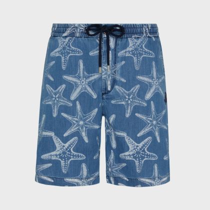 Vilebrequin - Bermudashorts Aus Leichtem Denim Mit Starfish-print Für Herren - Bermuda - Levant - Blau - Größe 36 Vilebrequin - Bermudashorts Aus Leichtem Denim Mit Starfish-print Für Herren - Bermuda - Levant - Blau - Größe 36
