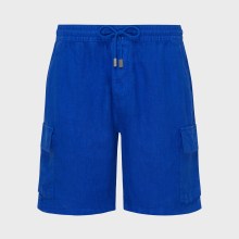 Vilebrequin - Einfarbige Leinen-bermudashorts Mit Cargotaschen Für Herren - Bermuda - Baie - Blau - Größe XL Vilebrequin - Einfarbige Leinen-bermudashorts Mit Cargotaschen Für Herren - Bermuda - Baie - Blau - Größe XL