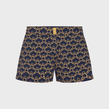 Vilebrequin - Kurze Turtles Chain Stretch-badeshorts Mit Flachem Bund Für Damen - Shorty - Ferise - Blau - Größe XS Vilebrequin - Kurze Turtles Chain Stretch-badeshorts Mit Flachem Bund Für Damen - Shorty - Ferise - Blau - Größe XS
